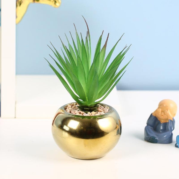 Buy Faux Agave In Round Ceramic Pot - 14.5 cms Artificial Plants from Vaaree