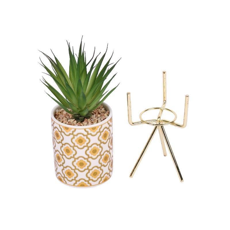 Artificial Plants - Faux Agave In Tiled Pattern Pot With Tripod - 29.5 cms