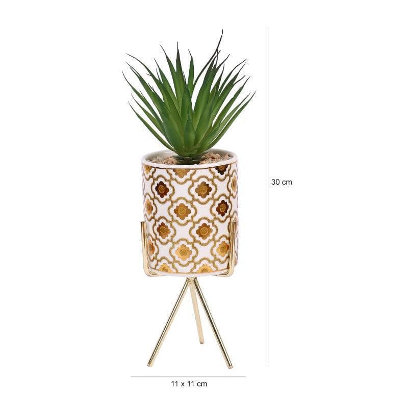 Artificial Plants - Faux Agave In Tiled Pattern Pot With Tripod - 29.5 cms