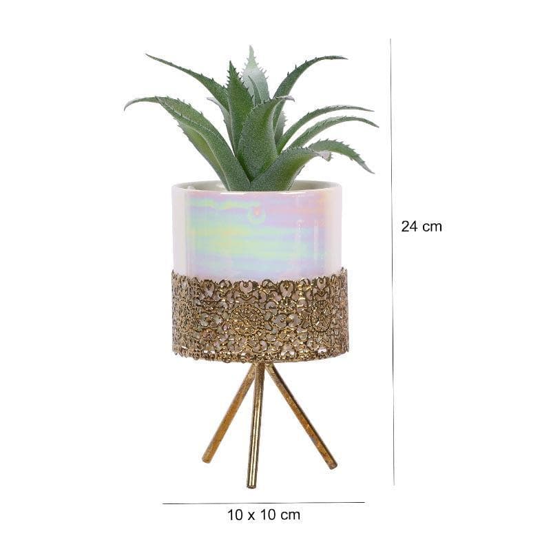 Artificial Plants - Faux Agave Tequilana In Ceramic Pot With Tripod - 24 cms