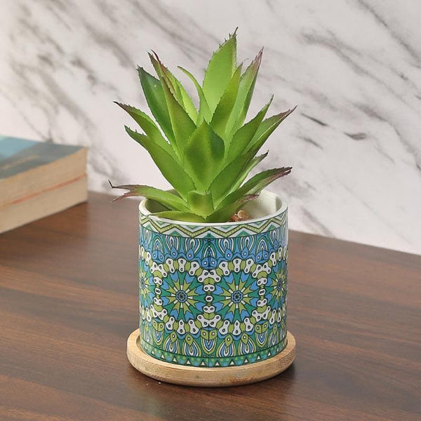 Artificial Plants - Faux Aloe Vera In Ethnic Pot - 16.5 cms