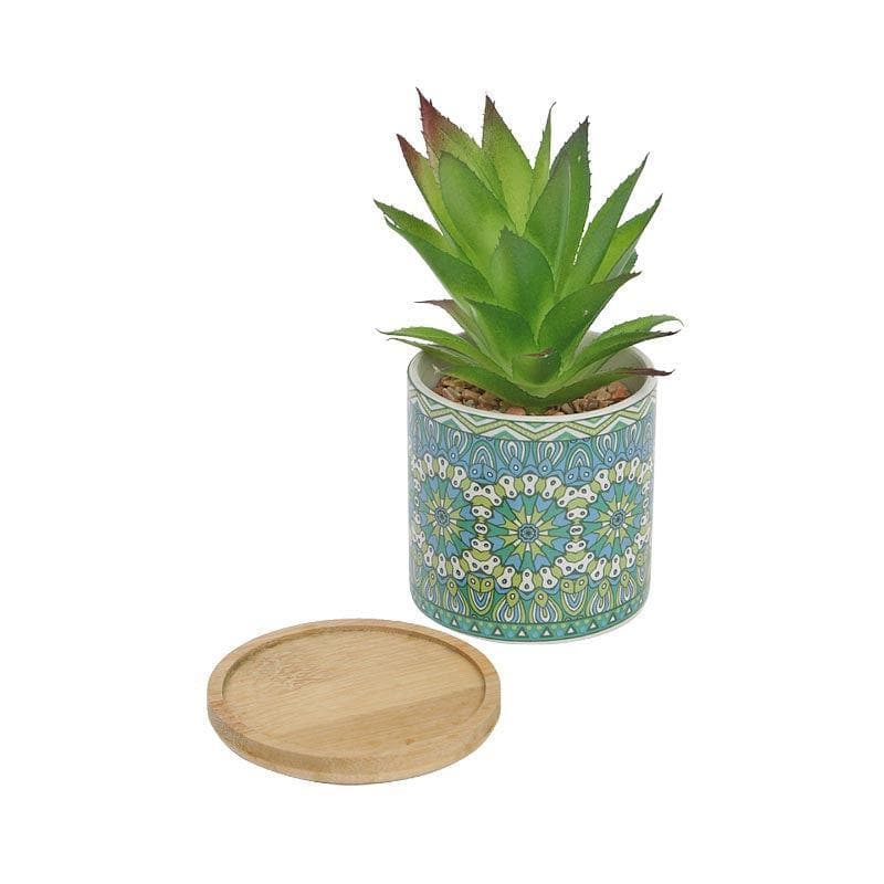 Artificial Plants - Faux Aloe Vera In Ethnic Pot - 16.5 cms