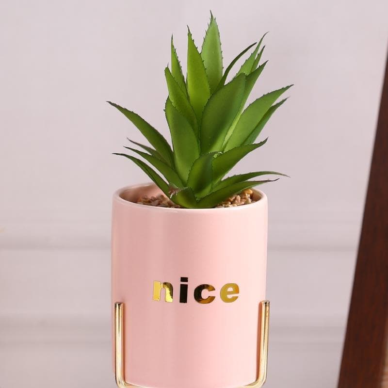 Artificial Plants - Faux Aloe Vera In Pink Pot With Tripod - 27 cms