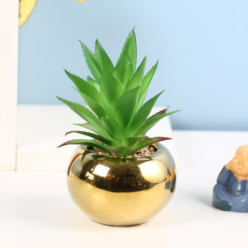 Artificial Plants - Faux Aloe Vera In Round Ceramic Pot - 14 cms