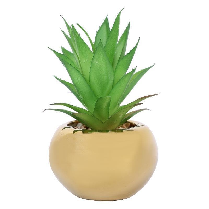 Artificial Plants - Faux Aloe Vera In Round Ceramic Pot - 14 cms