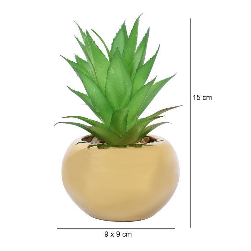 Artificial Plants - Faux Aloe Vera In Round Ceramic Pot - 14 cms