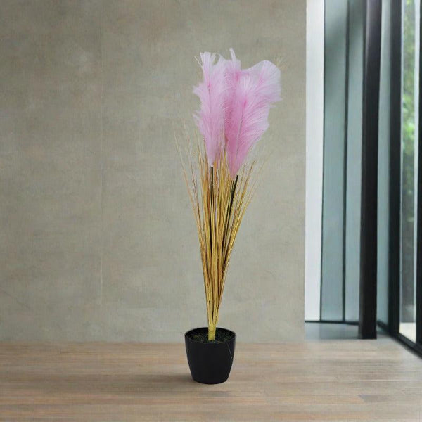 Artificial Plants - Faux Baby Pink Grass With Pot - 2.95 ft