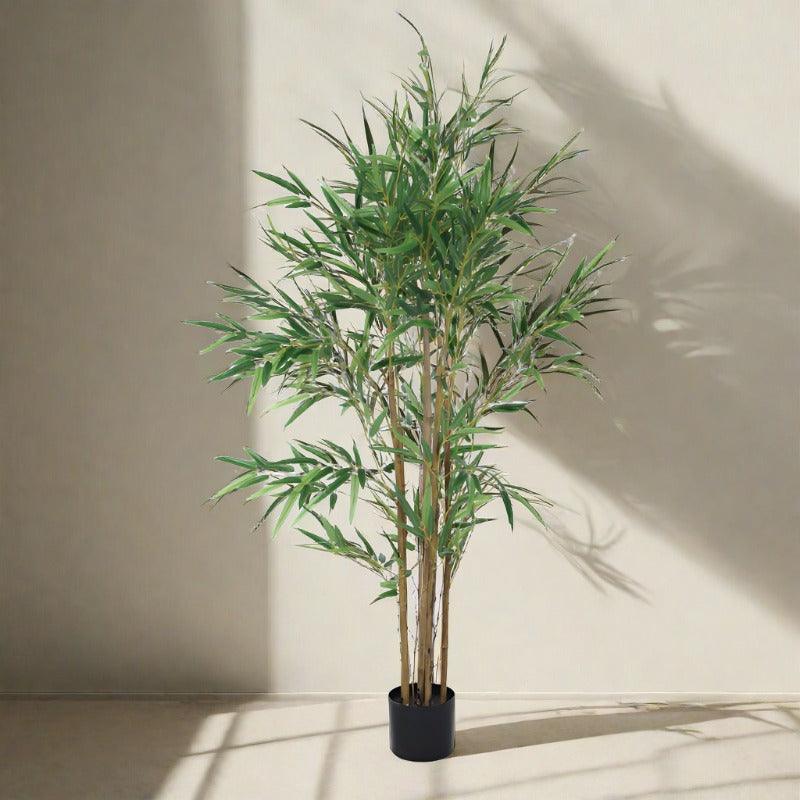 Artificial Plants - Faux Bamboo Plant With Pot (4.92 ft) - Dark Green