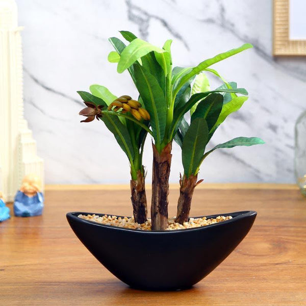 Artificial Plants - Faux Banana Bonsai In Bowl Pot - 28 cms