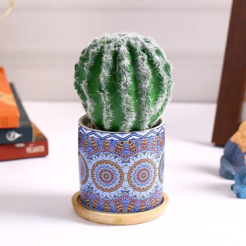 Artificial Plants - Faux Big Cacti In Ethnic Pot - 16 cms