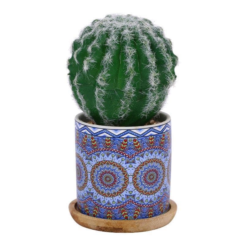 Artificial Plants - Faux Big Cacti In Ethnic Pot - 16 cms