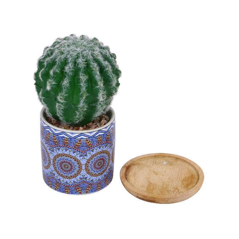 Artificial Plants - Faux Big Cacti In Ethnic Pot - 16 cms