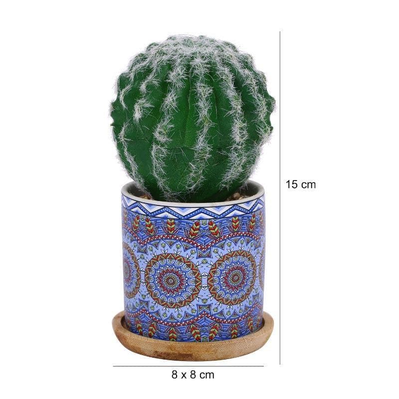 Artificial Plants - Faux Big Cacti In Ethnic Pot - 16 cms