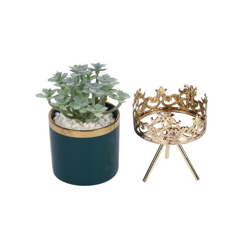 Buy Faux Big Crassula In Blue Ceramic Pot - 19 cms Artificial Plants from Vaaree