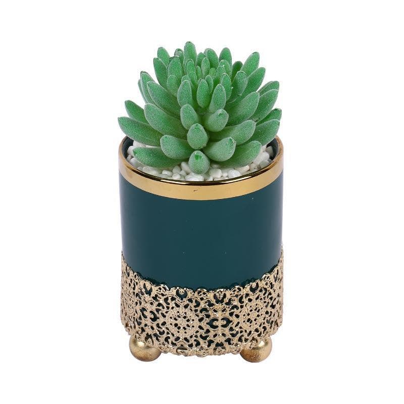 Artificial Plants - Faux Big Gasteria In Blue Ceramic Pot - 15.5 cms