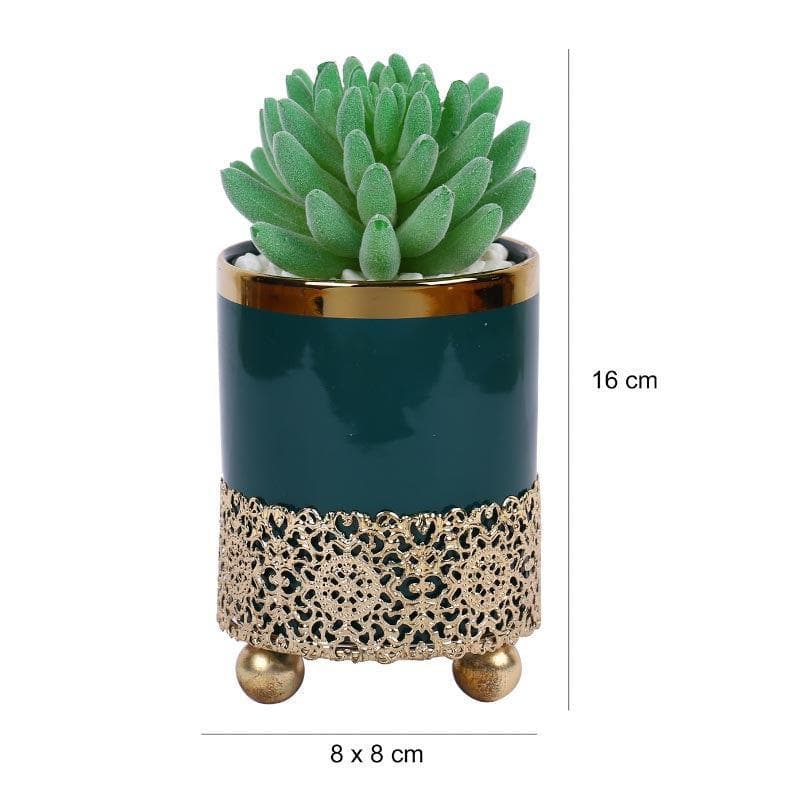 Artificial Plants - Faux Big Gasteria In Blue Ceramic Pot - 15.5 cms