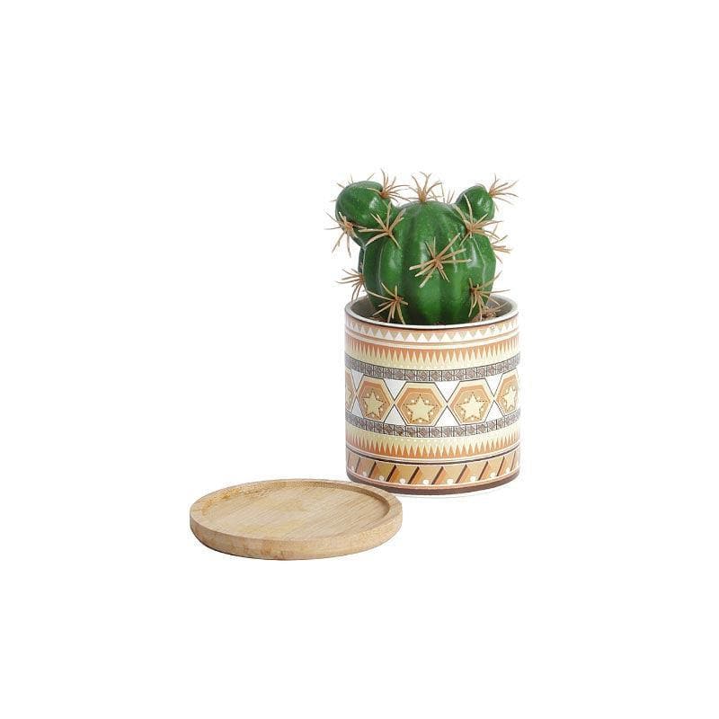 Artificial Plants - Faux Cacti In Ethnic Pot - 13.5 cms