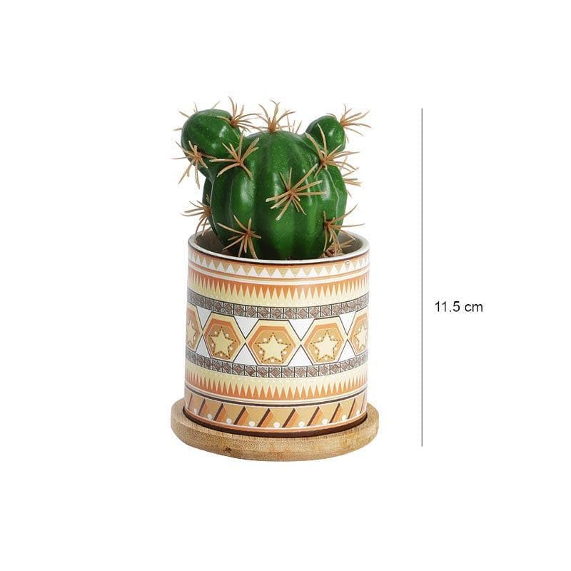 Artificial Plants - Faux Cacti In Ethnic Pot - 13.5 cms