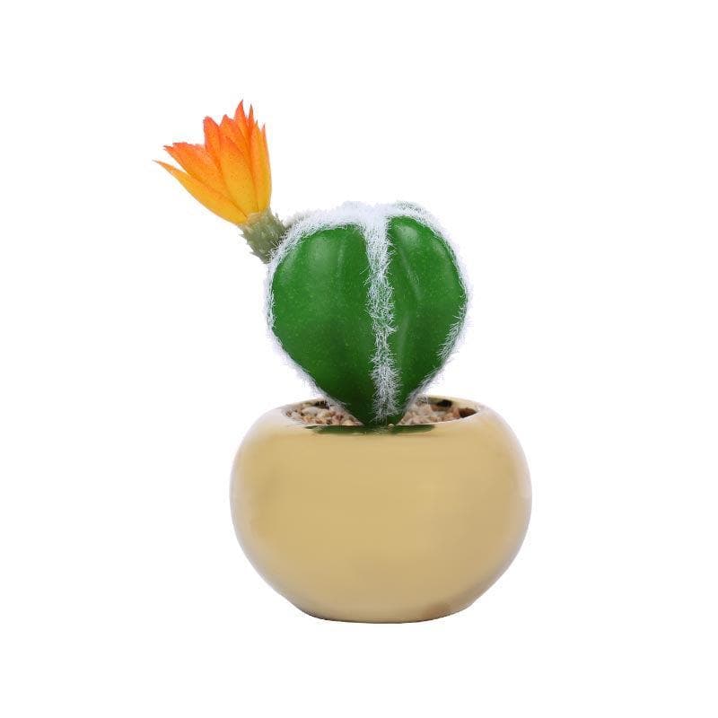 Artificial Plants - Faux Cacti In Gold Ceramic Pot - 14.5 cms