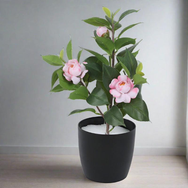 Artificial Plants - Faux Camelia Rose Plant With Pot (34 cms) - Pink