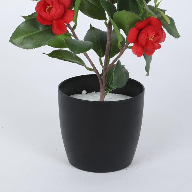 Artificial Plants - Faux Camelia Rose Plant With Pot (34 cms) - Red