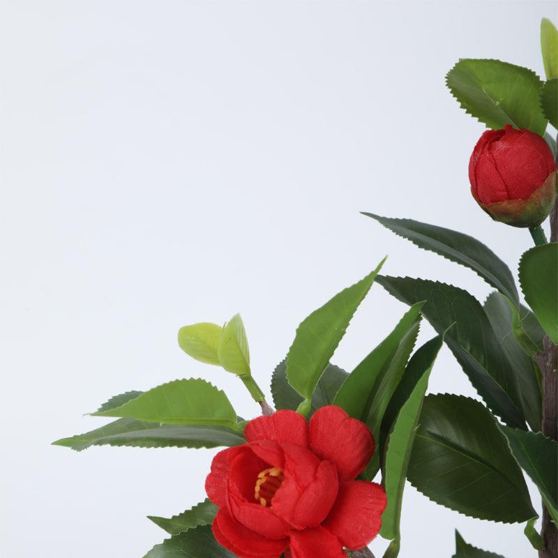 Artificial Plants - Faux Camelia Rose Plant With Pot (34 cms) - Red