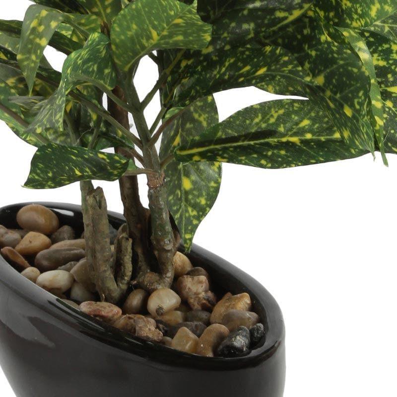 Artificial Plants - Faux Codiaeum Bonsai In Bowl Pot (29 cms) - Green