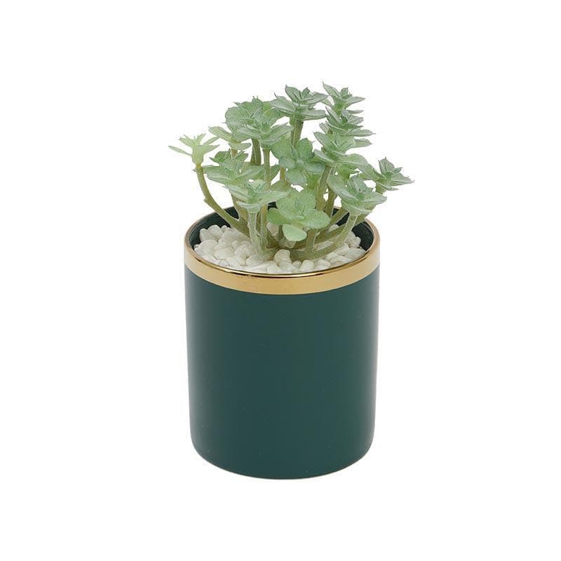 Artificial Plants - Faux Crassula In Blue Ceramic Pot - 20 cms