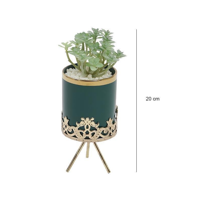 Artificial Plants - Faux Crassula In Blue Ceramic Pot - 20 cms