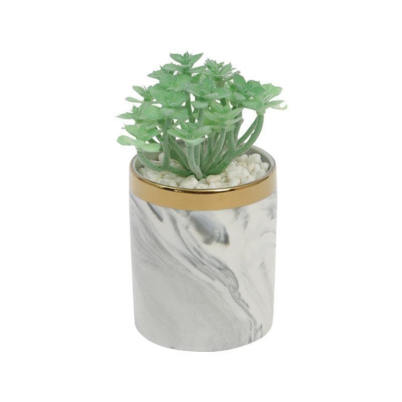 Artificial Plants - Faux Crassula In Marble Pot - 23 cms