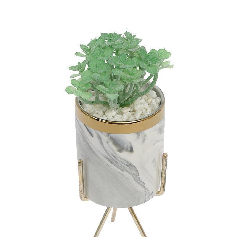 Artificial Plants - Faux Crassula In Marble Pot - 23 cms