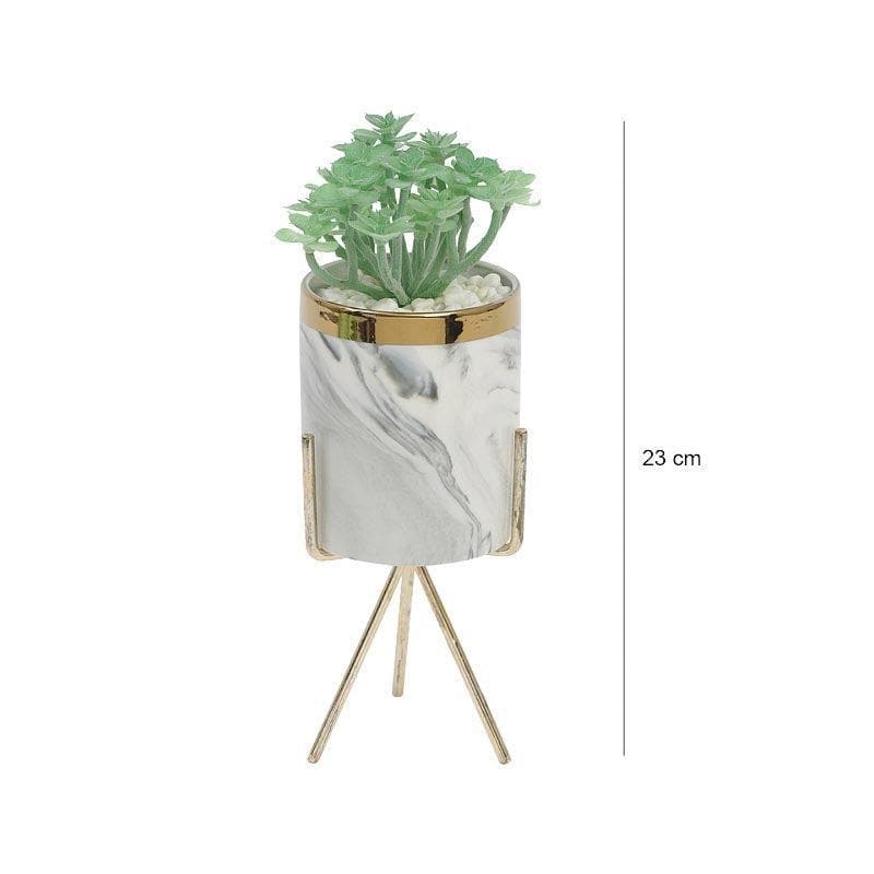 Buy Faux Crassula In Marble Pot - 23 cms Artificial Plants from Vaaree