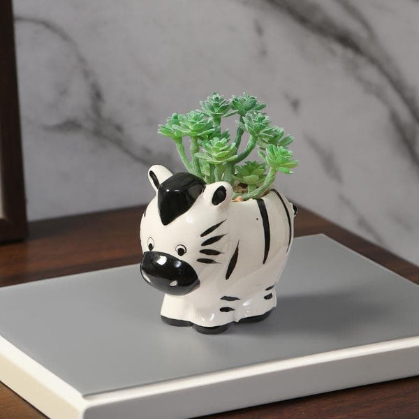 Buy Faux Crassula In Zebra Face Pot - 10.5 cms Artificial Plants from Vaaree