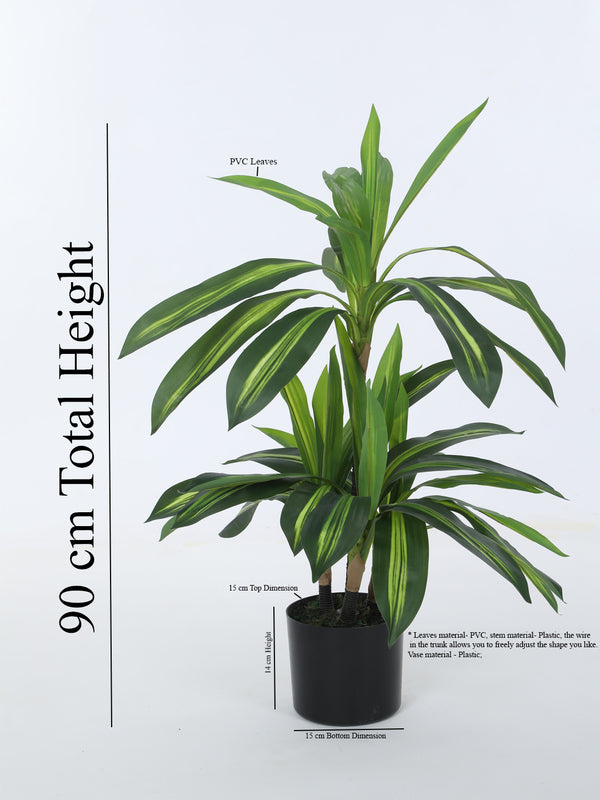 Artificial Plants - Faux Dracaena Limelight Plant With Pot - 2.95 ft