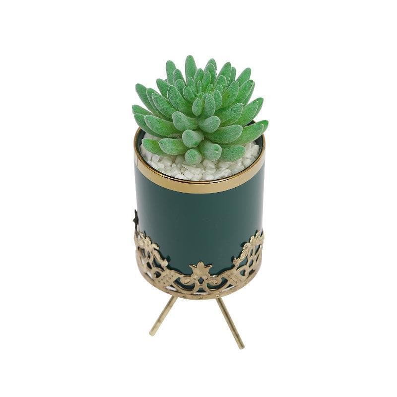 Artificial Plants - Faux Echeveria In Blue Ceramic Pot - 22.5 cms