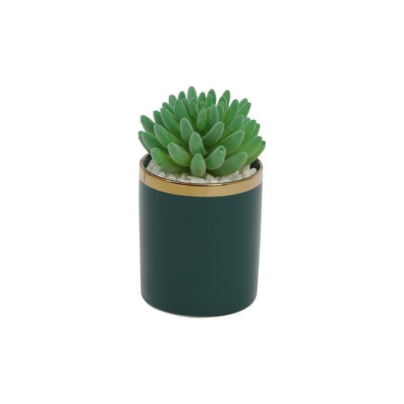 Artificial Plants - Faux Echeveria In Blue Ceramic Pot - 22.5 cms