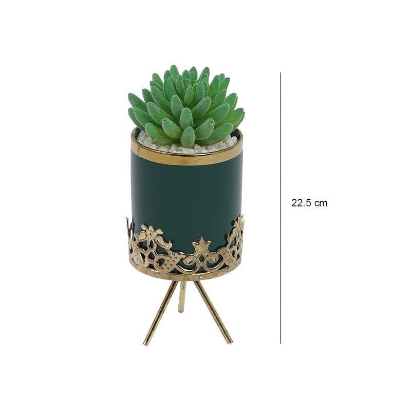 Artificial Plants - Faux Echeveria In Blue Ceramic Pot - 22.5 cms