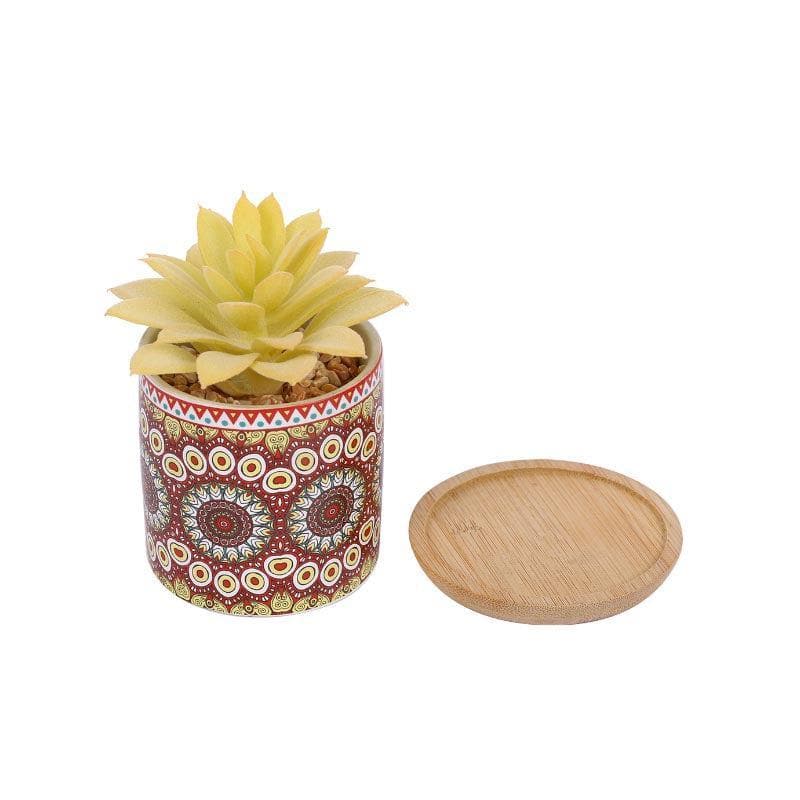 Buy Faux Echeveria In Ethnic Pot - 12.5 cms Artificial Plants from Vaaree