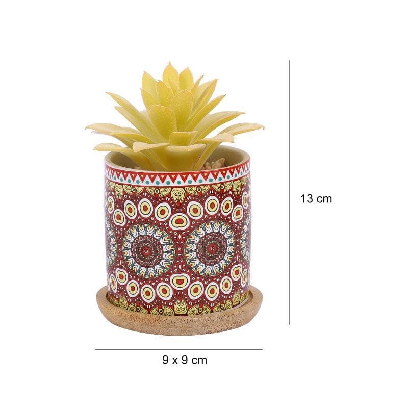 Artificial Plants - Faux Echeveria In Ethnic Pot - 12.5 cms