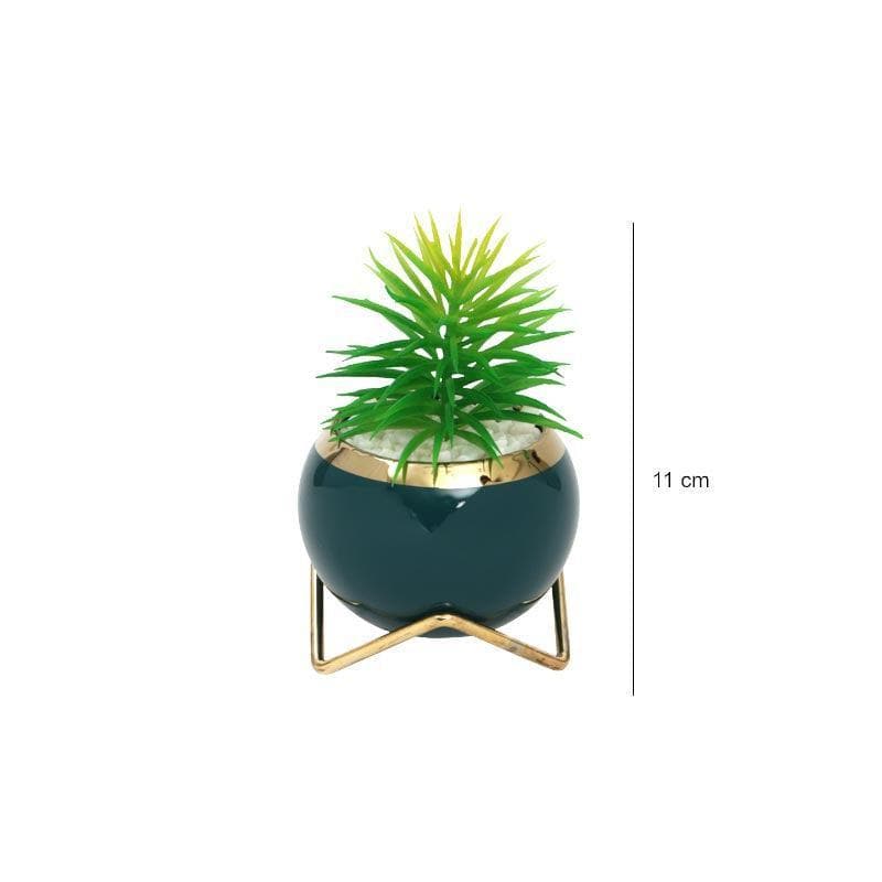 Buy Faux Euphorbia In Blue Round Pot With Stand - 14.5 cms Artificial Plants from Vaaree