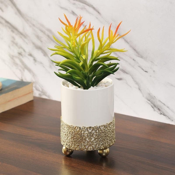 Artificial Plants - Faux Euphorbia In Decorative Pot - 20.5 cms