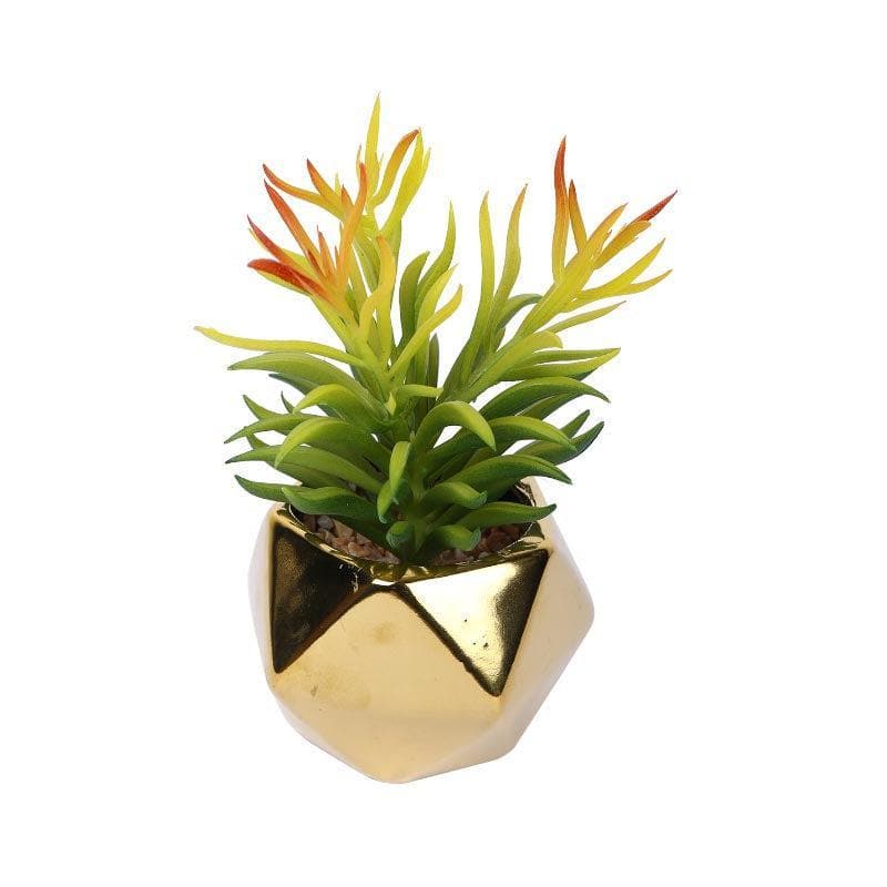 Buy Faux Euphorbia In Gold Ceramic Pot - 16 cms Artificial Plants from Vaaree