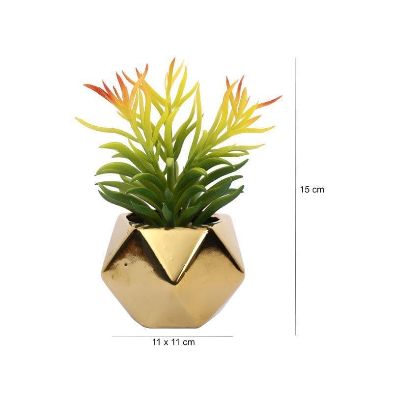 Buy Faux Euphorbia In Gold Ceramic Pot - 16 cms Artificial Plants from Vaaree