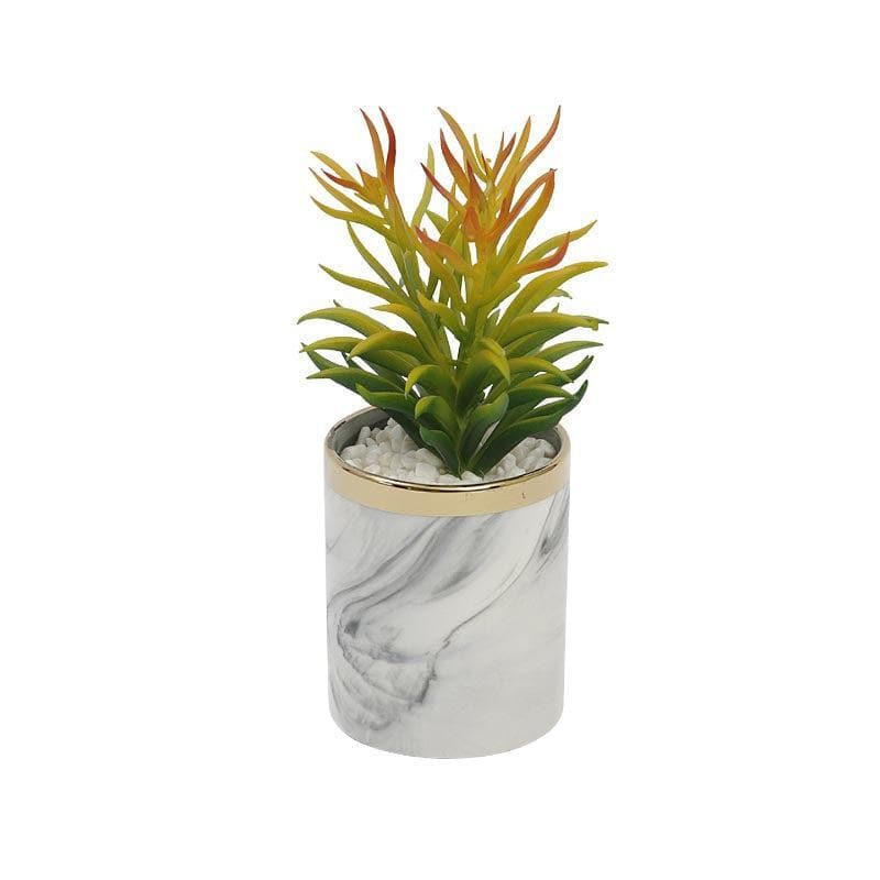 Artificial Plants - Faux Euphorbia In Marble Pot - 28 cms