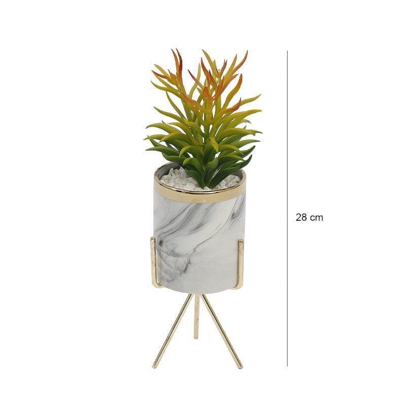 Artificial Plants - Faux Euphorbia In Marble Pot - 28 cms