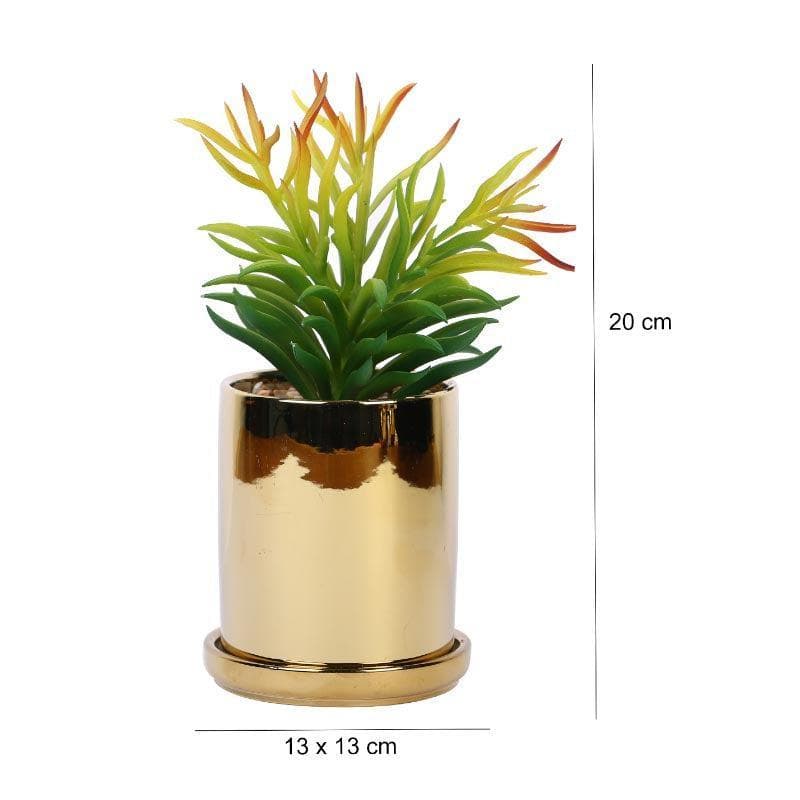 Artificial Plants - Faux Euphorbia In Pot With Coaster - 20 cms