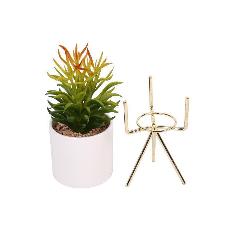 Artificial Plants - Faux Euphorbia In White Pot With Tripod - 25.5 cms