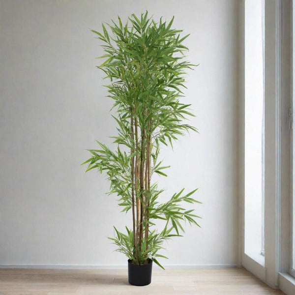 Artificial Plants - Faux Evergreen Bamboo Plant With Pot (4.92 ft) - Light Green