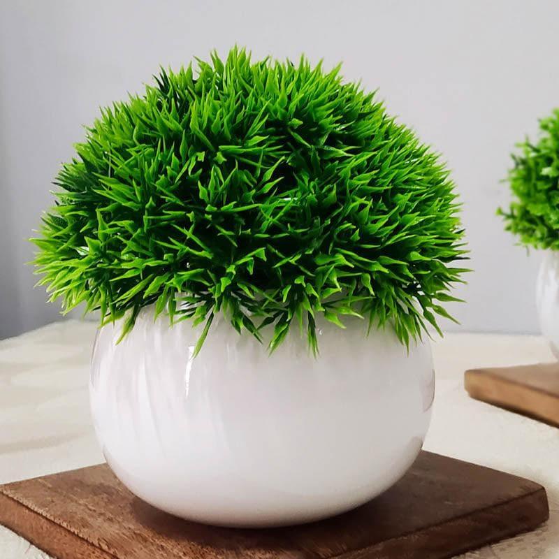 Artificial Plants - Faux Evergreen Bush In Metal Pot (13 cms) - Set Of Two