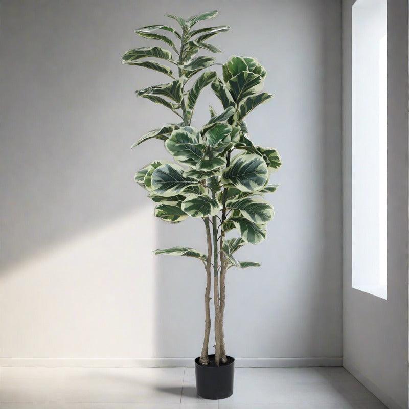 Artificial Plants - Faux Fiddle Leaf Fig Plant With Pot - 4.92 ft